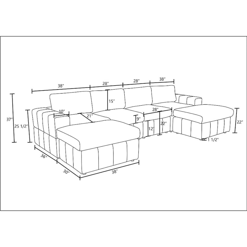 132W 6 - Piece U-Shaped Corduroy Modular Sectional Sofa Couch