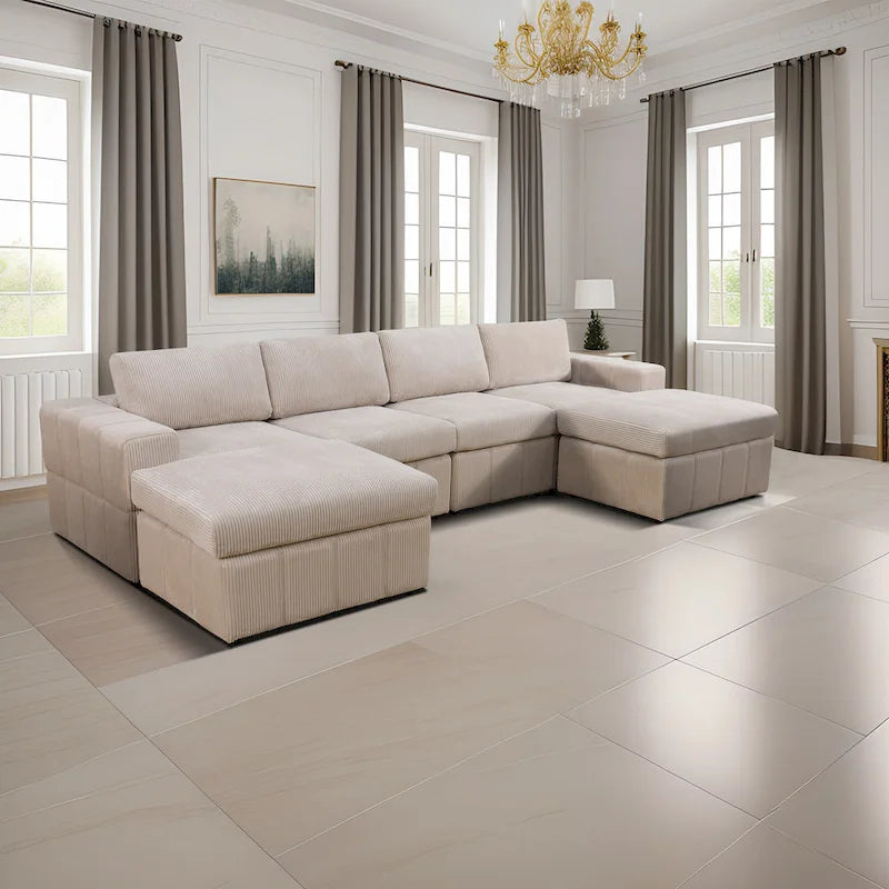 132W 6 - Piece U-Shaped Corduroy Modular Sectional Sofa Couch