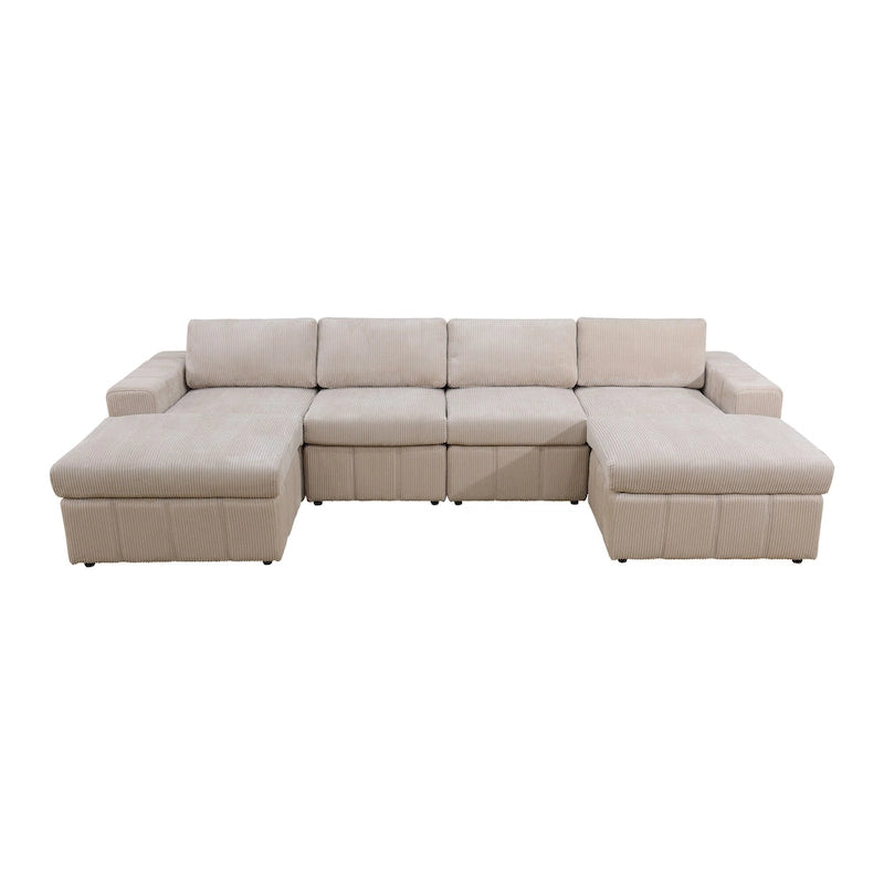 132W 6 - Piece U-Shaped Corduroy Modular Sectional Sofa Couch