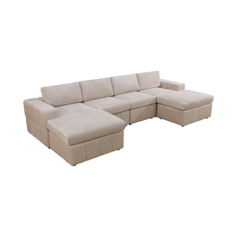 132W 6 - Piece U-Shaped Corduroy Modular Sectional Sofa Couch