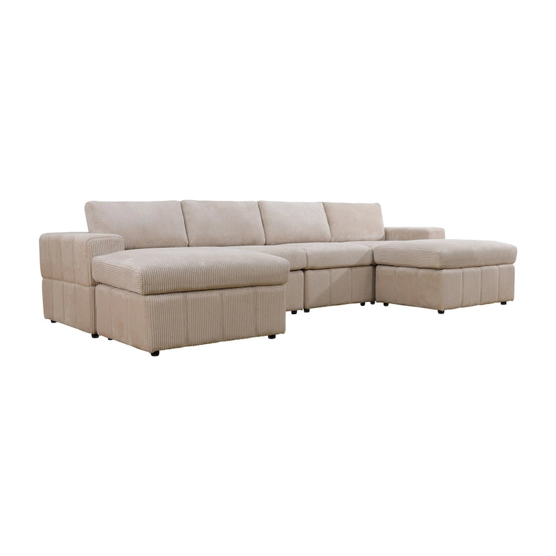 132W 6 - Piece U-Shaped Corduroy Modular Sectional Sofa Couch