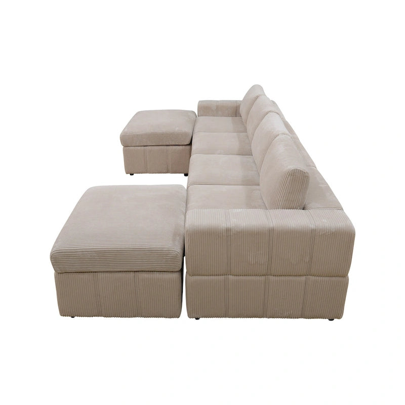132W 6 - Piece U-Shaped Corduroy Modular Sectional Sofa Couch
