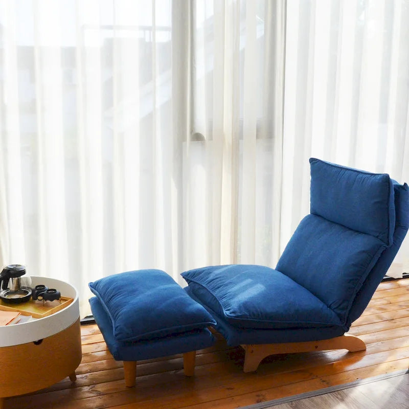 Blue Upholstered Foldable Reclining Leisure Chair - 48.00 x 27.56 x 37.01