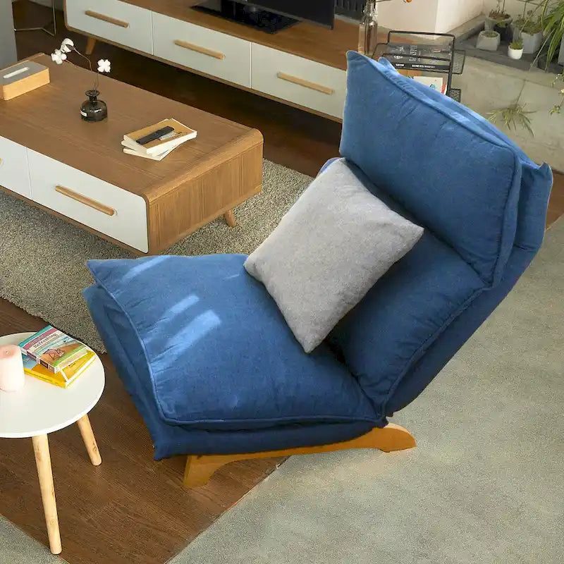 Blue Upholstered Foldable Reclining Leisure Chair - 48.00 x 27.56 x 37.01