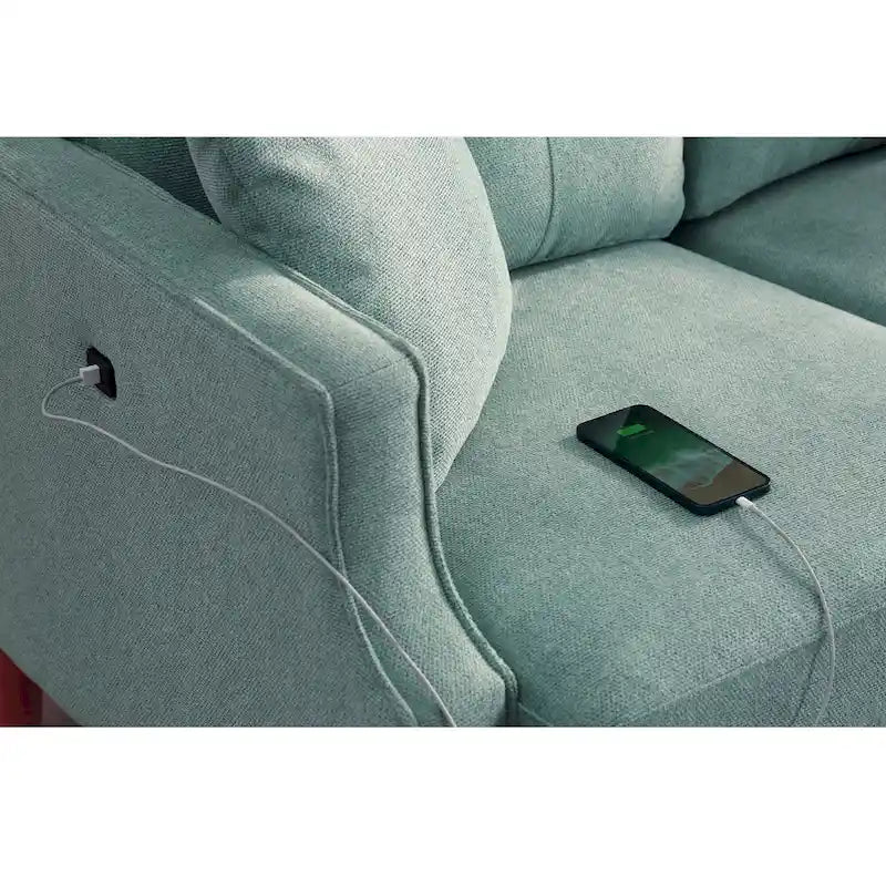 Upholstered Sofa with Waterproof Fabric and USB Port - 32.30 x 70.10 x 35.03
