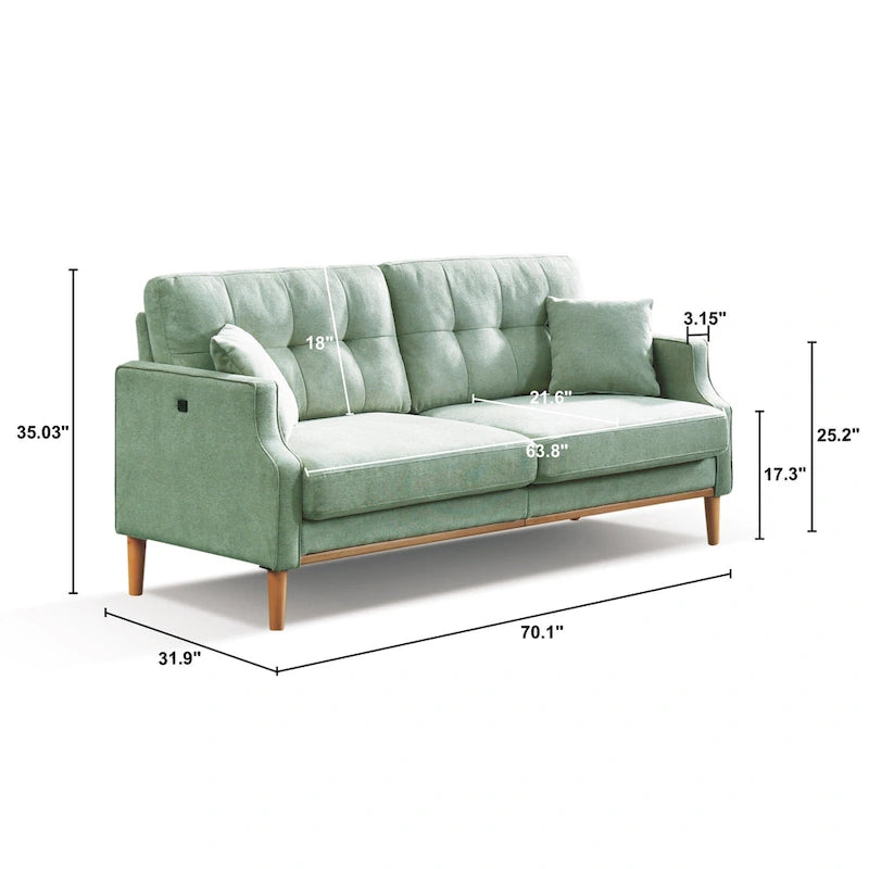 Upholstered Sofa with Waterproof Fabric and USB Port - 32.30 x 70.10 x 35.03