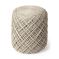 Pouf ottoman rond en laine tissée marron - repose-pieds et siège supplémentaire pour le salon