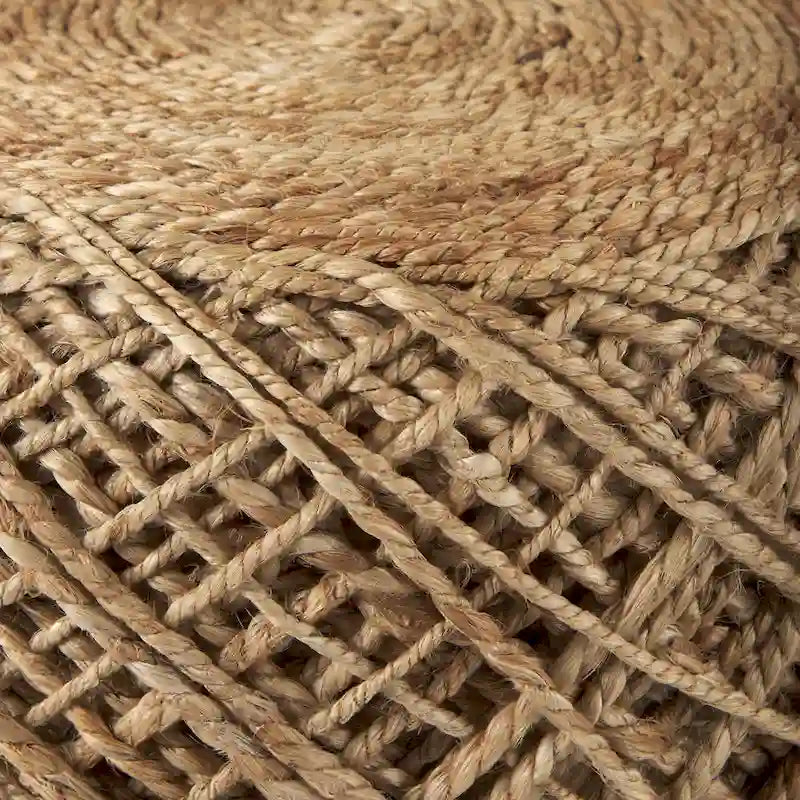 Pouf ottoman rond en laine tissée marron - repose-pieds et siège supplémentaire pour le salon