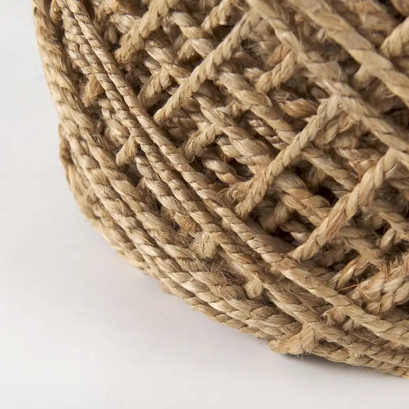 Pouf ottoman rond en laine tissée marron - repose-pieds et siège supplémentaire pour le salon