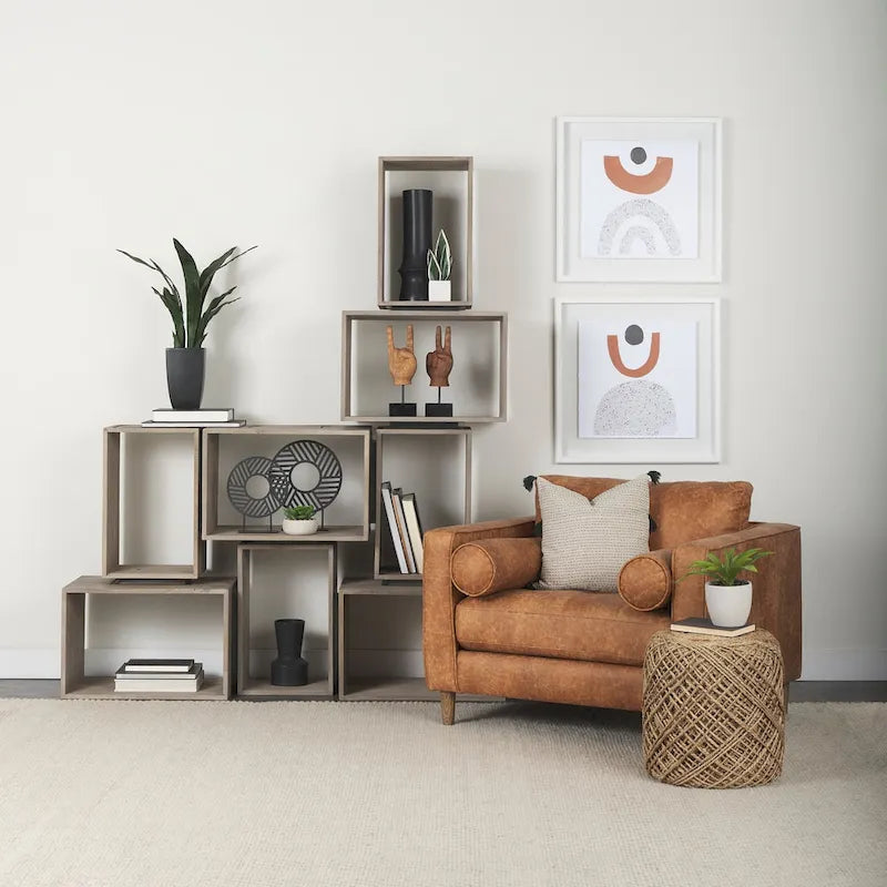 Pouf ottoman rond en laine tissée marron - repose-pieds et siège supplémentaire pour le salon