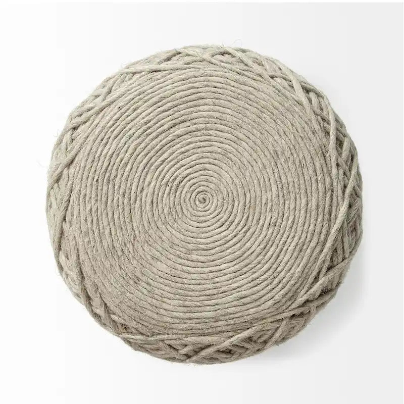 Pouf ottoman rond en laine tissée marron - repose-pieds et siège supplémentaire pour le salon