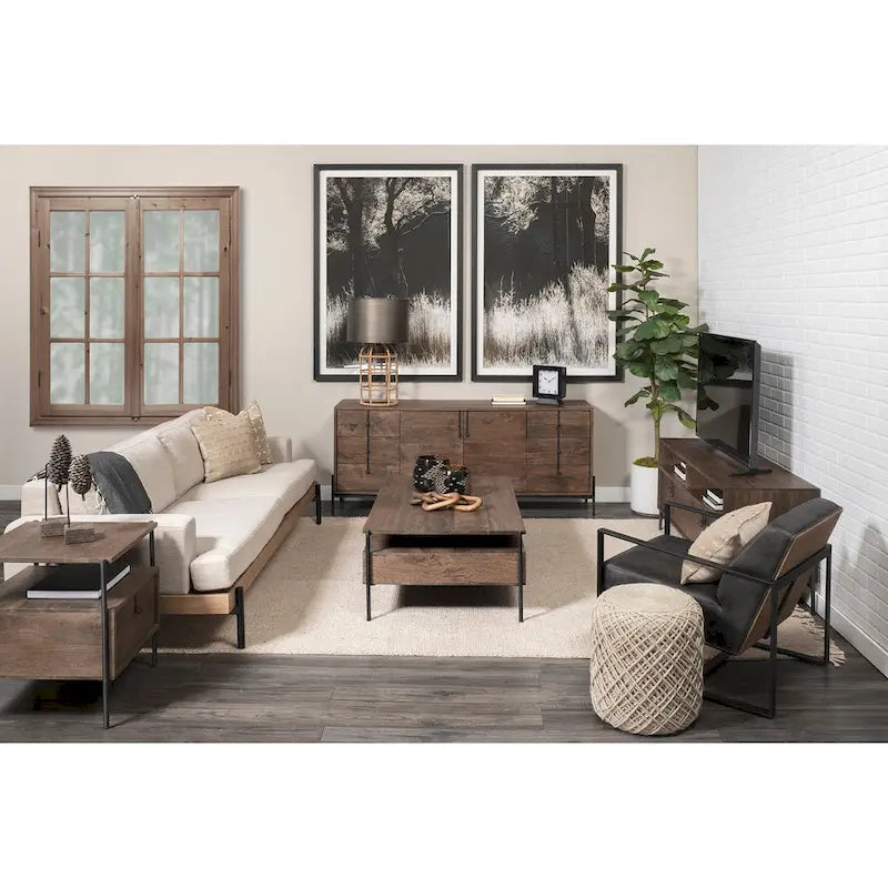 Pouf ottoman rond en laine tissée marron - repose-pieds et siège supplémentaire pour le salon