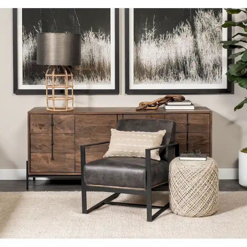Pouf ottoman rond en laine tissée marron - repose-pieds et siège supplémentaire pour le salon
