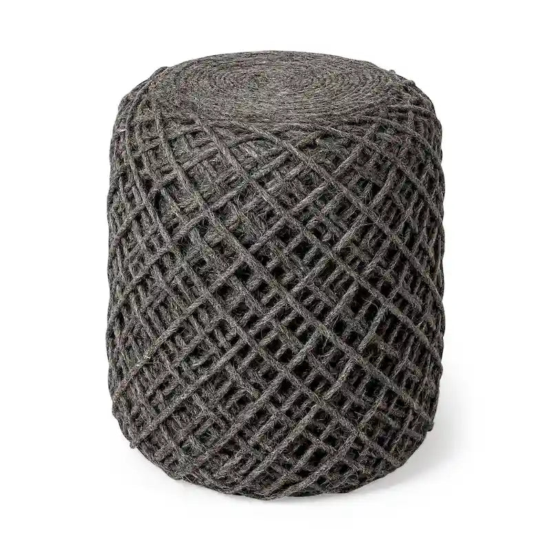 Pouf ottoman rond en laine tissée marron - repose-pieds et siège supplémentaire pour le salon