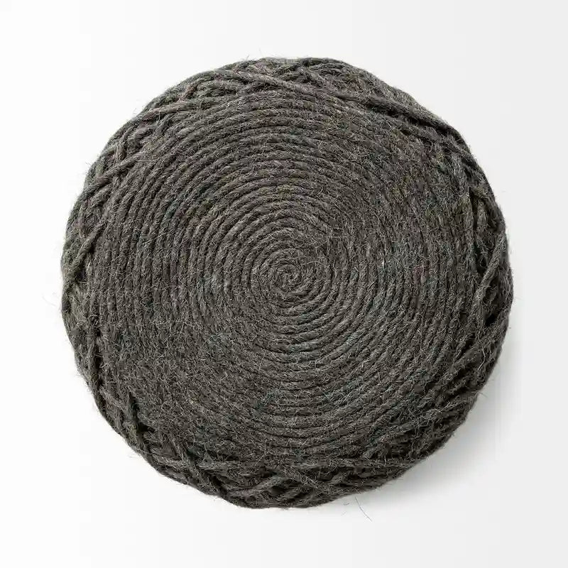 Pouf ottoman rond en laine tissée marron - repose-pieds et siège supplémentaire pour le salon