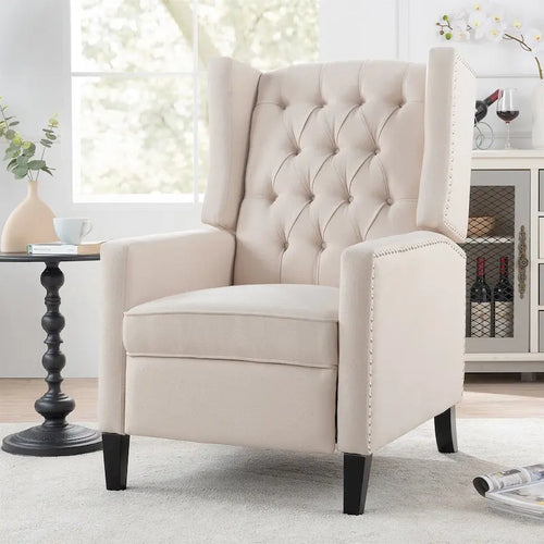 27 Wide Upholstered Manual Recliner, Wing Sofa Chair with Wood Legs
