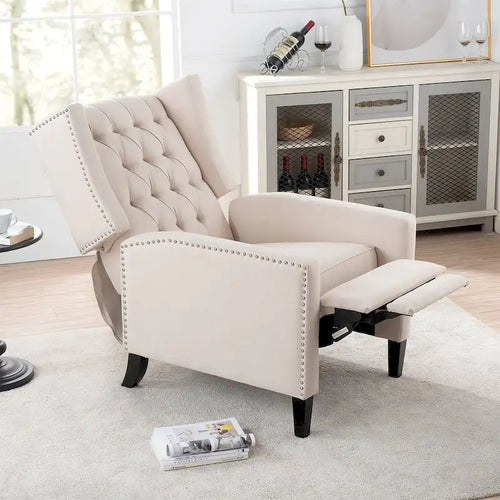 27 Wide Upholstered Manual Recliner, Wing Sofa Chair with Wood Legs