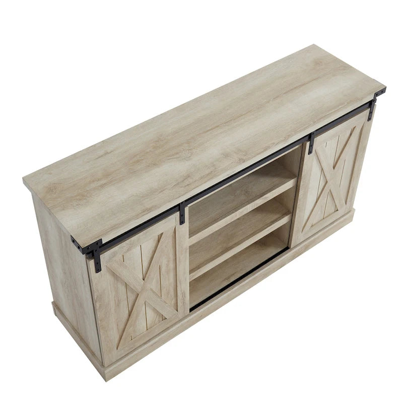54 Farmhouse Sliding Barn Door TV Stand for TV up to 60 Inch Flat Screen