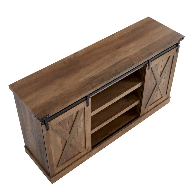54 Farmhouse Sliding Barn Door TV Stand for TV up to 60 Inch Flat Screen