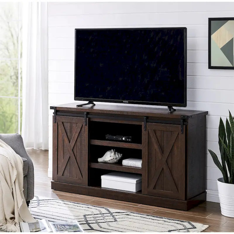 54 Farmhouse Sliding Barn Door TV Stand for TV up to 60 Inch Flat Screen