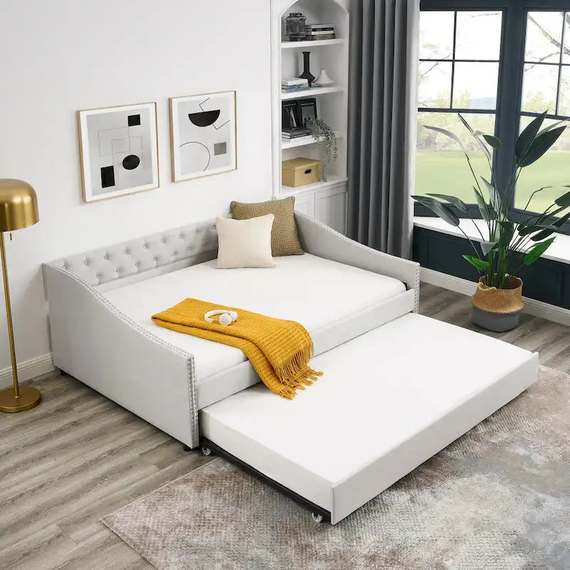 Upholstered Tufted Sofa Bed with Trundle