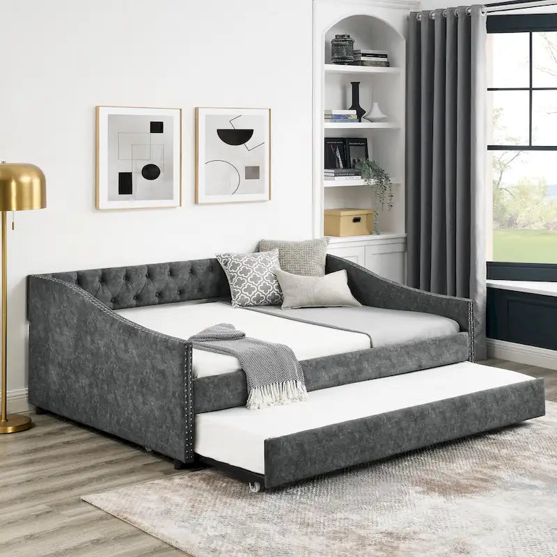 Upholstered Tufted Sofa Bed with Trundle