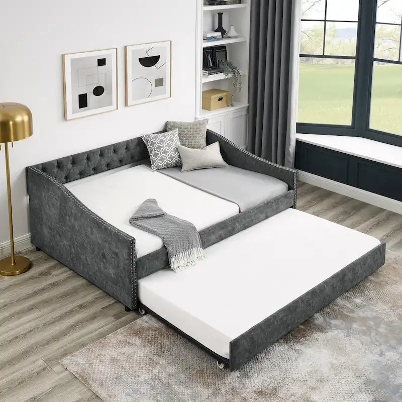 Upholstered Tufted Sofa Bed with Trundle
