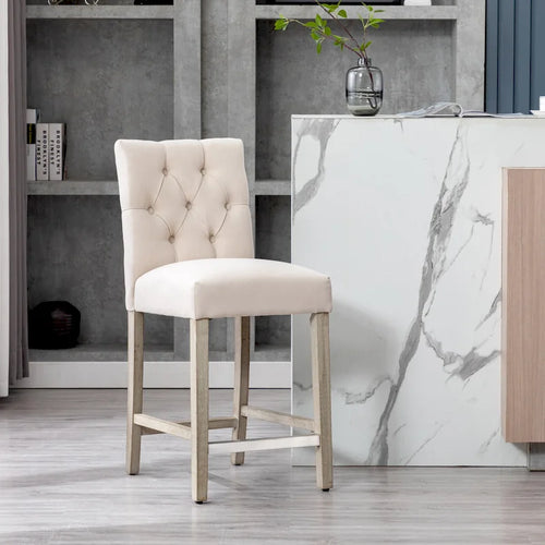 24 Classic Button Tufted Counter Stool, Antique Gray Legs