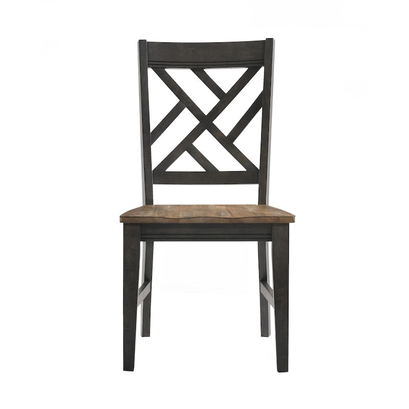 Dining Chair with Lattice Back and 4 Legs, Brushed Brown & Pecan, Set of 2