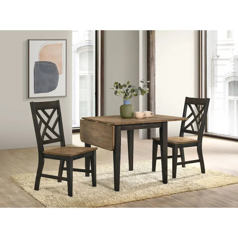 Dining Chair with Lattice Back and 4 Legs, Brushed Brown & Pecan, Set of 2