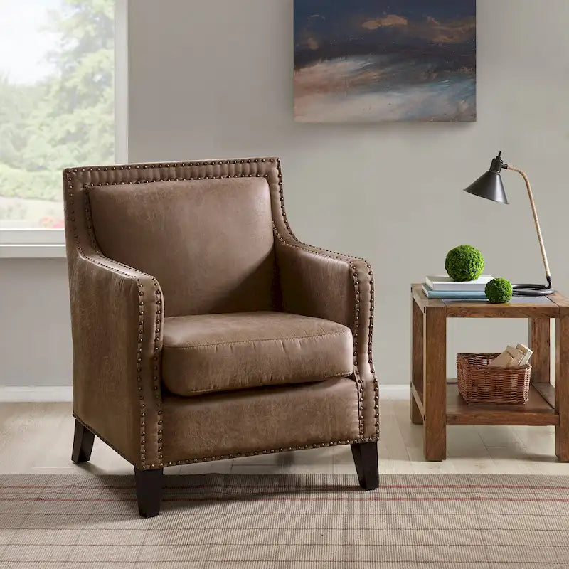 Modern Upholstered Accent Chair with Wood Legs for Living Room