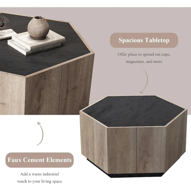 Hexagonal Coffee Table, Scratch Resistant Center Table with Drawers