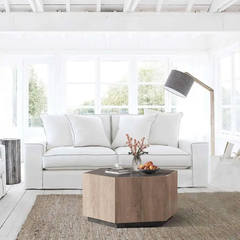 Hexagonal Coffee Table, Scratch Resistant Center Table with Drawers