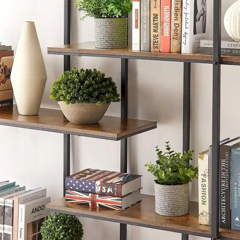 5-Tier Vintage Round Bookshelf Display Stand with Black Metal Frame
