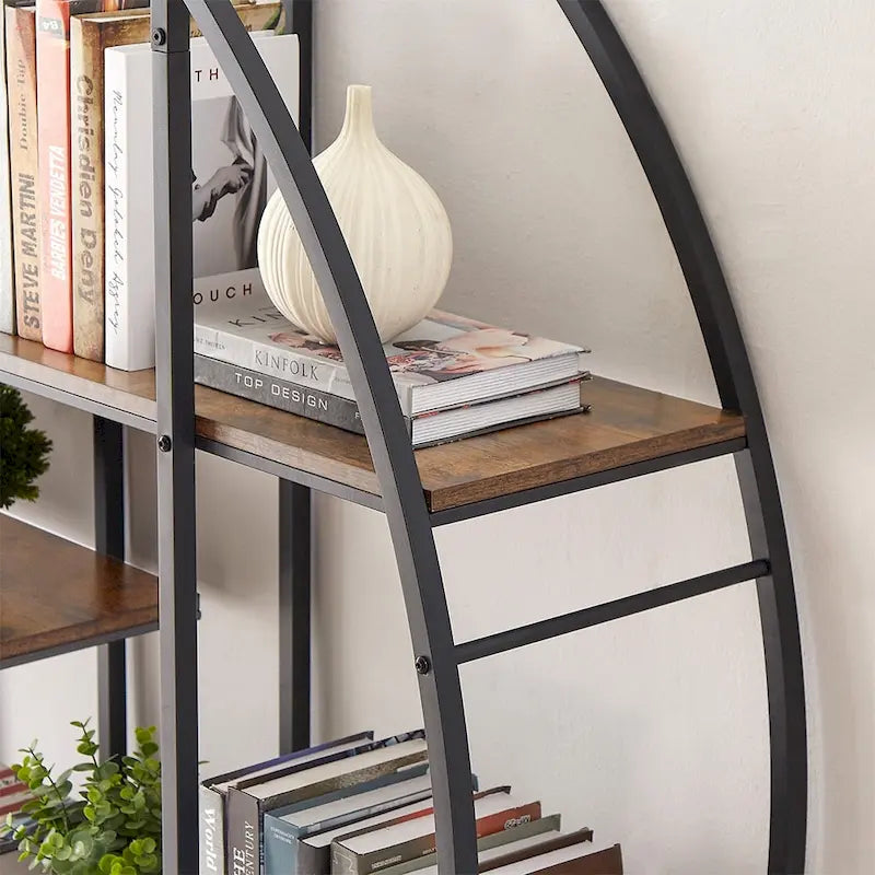 5-Tier Vintage Round Bookshelf Display Stand with Black Metal Frame
