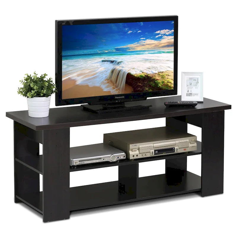 Espresso Media Cabinet with Open Shelves — TV Stand for 42–60 Inch Screens