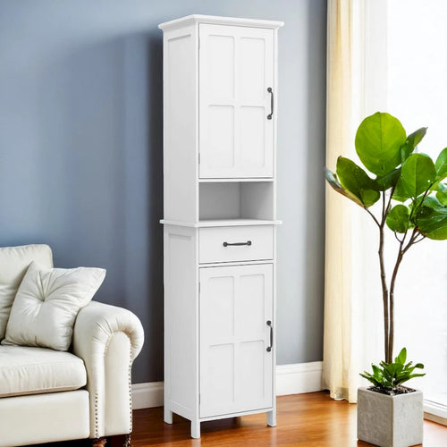 Meuble de rangement haut et étroit de 64.96, meuble de salle de bain indépendant et mince avec deux portes, blanc