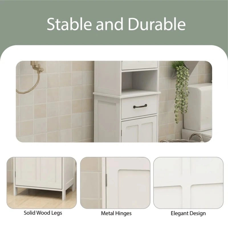 64.96Tall Narrow Storage Cabinet, Bathroom Slim Floor Freestanding Cabinet with Two Doors for Bathroom,White