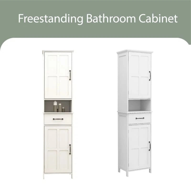 64.96Tall Narrow Storage Cabinet, Bathroom Slim Floor Freestanding Cabinet with Two Doors for Bathroom,White