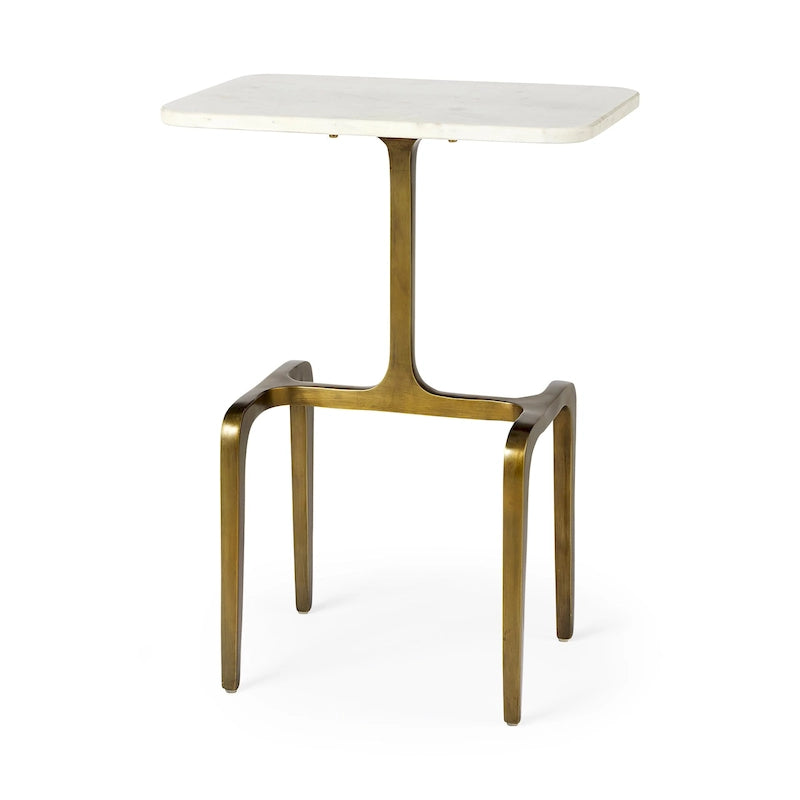 White Marble Top w/Gold Metal Base Rectangular Accent Table - 17.3L x 11.3W x 22.8H