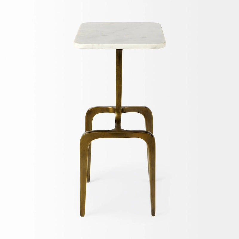 White Marble Top w/Gold Metal Base Rectangular Accent Table - 17.3L x 11.3W x 22.8H
