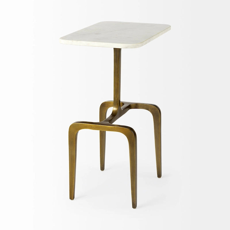 White Marble Top w/Gold Metal Base Rectangular Accent Table - 17.3L x 11.3W x 22.8H