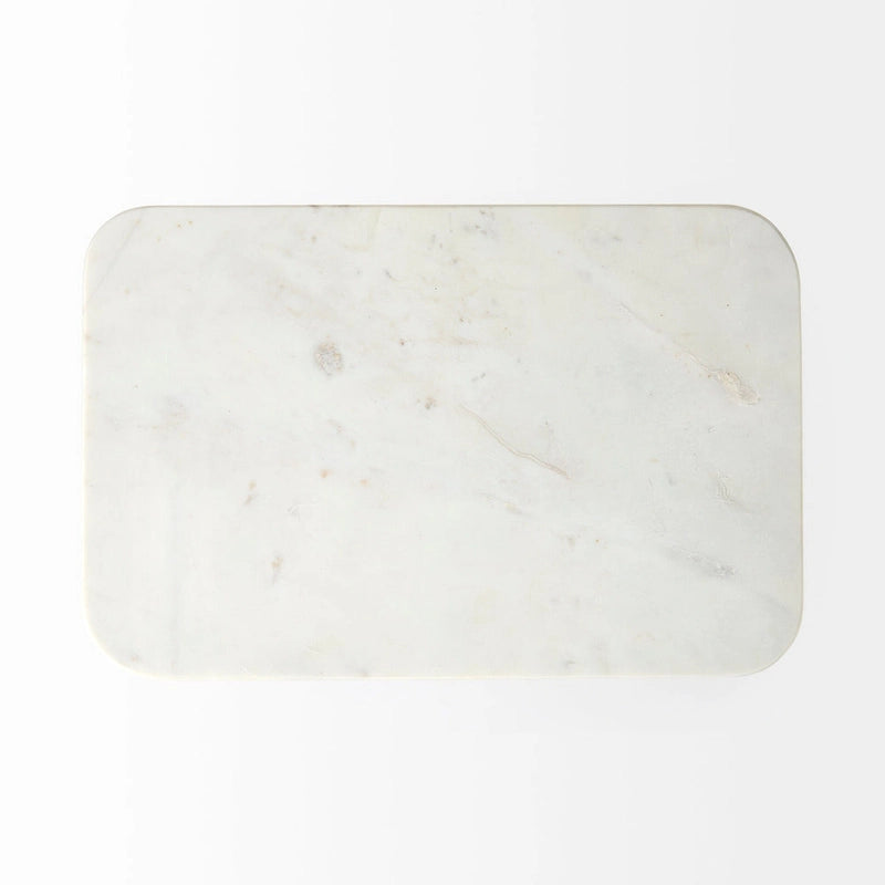 Table d’appoint rectangulaire avec plateau en marbre blanc et base en métal doré - 17.3L x 11.3W x 22.8H