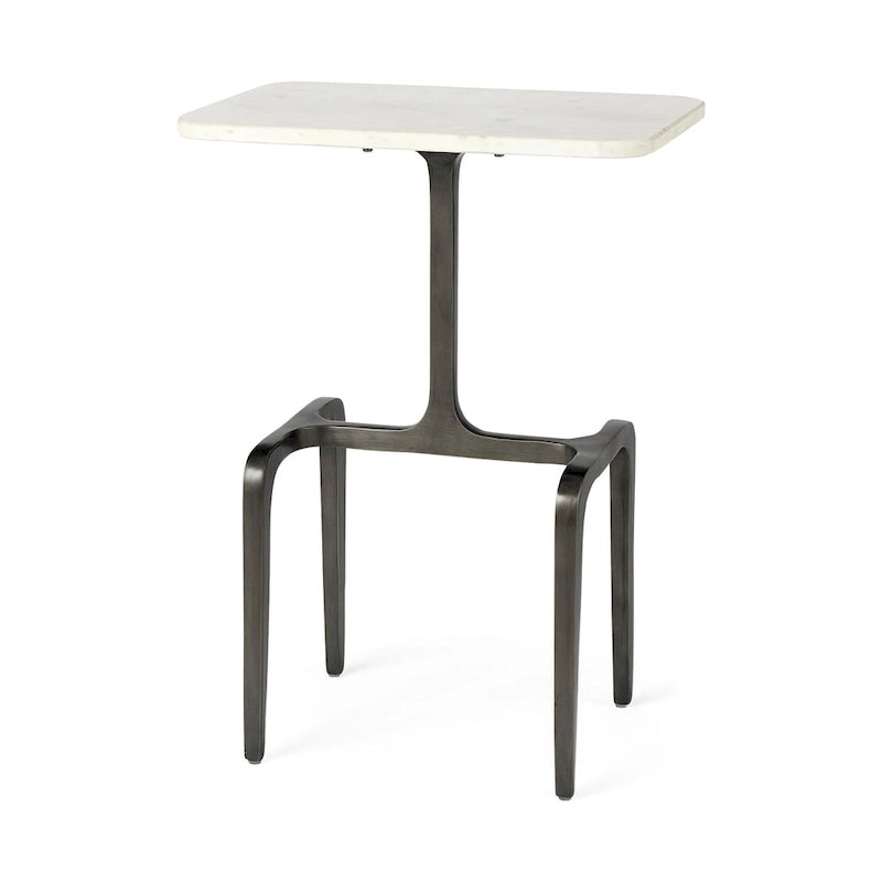 Table d’appoint rectangulaire avec plateau en marbre blanc et base en métal doré - 17.3L x 11.3W x 22.8H