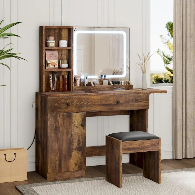 Makeup Vanity with Mirror and LED Light