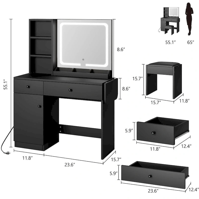 Makeup Vanity with Mirror and LED Light