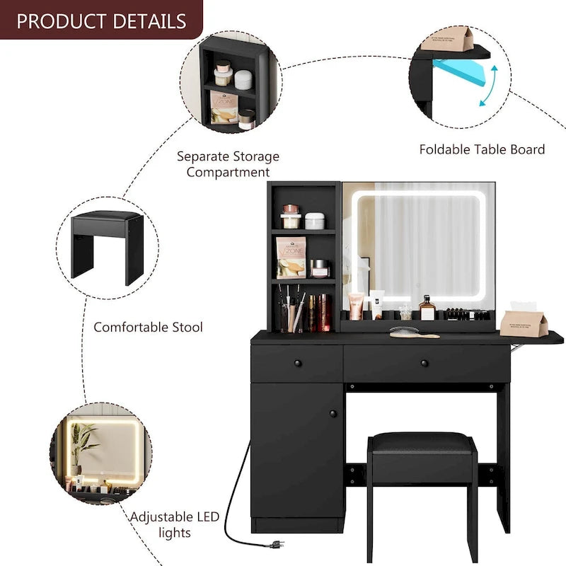 Makeup Vanity with Mirror and LED Light