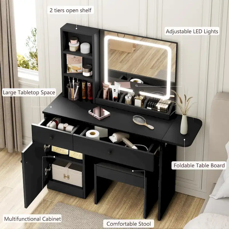 Makeup Vanity with Mirror and LED Light