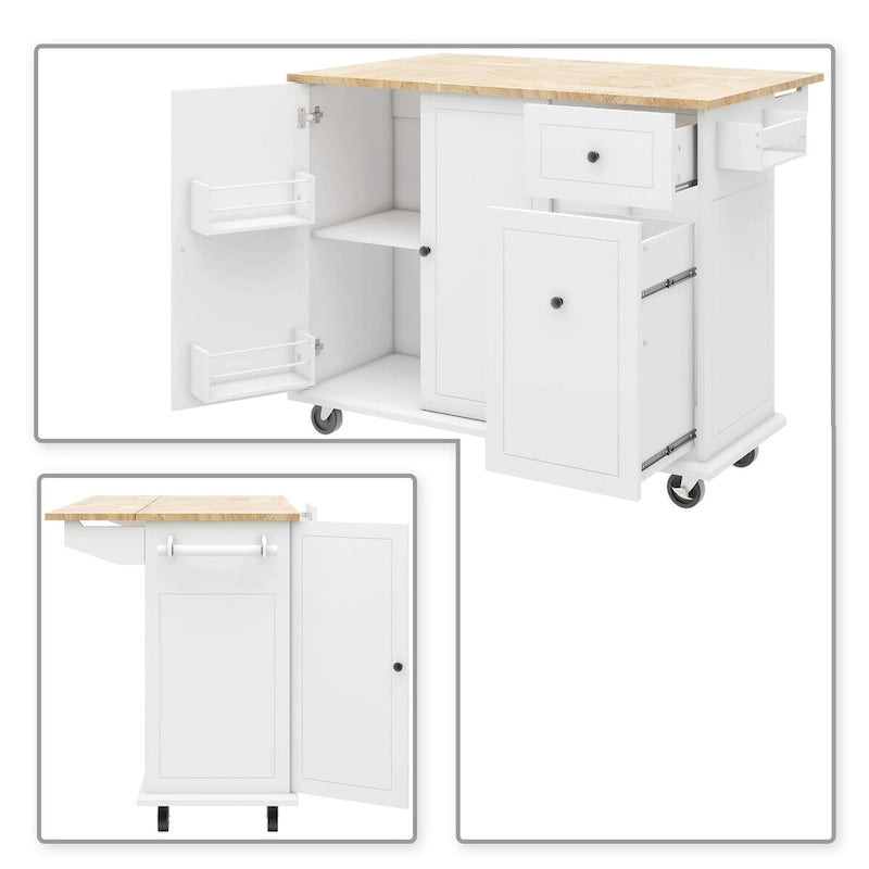 Modern Stylish Wooden Storage Kitchen Island Cart with a Drop Leaf