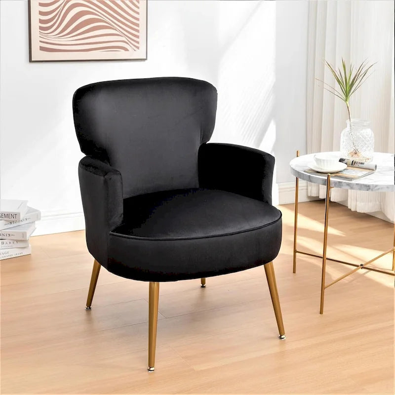 Stylish Velvet Armchair with Gold Metal Legs Comfortable Accent Chair